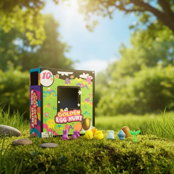 Needo Easter Squishy Toys Advent Calendar 10 Pack Golden Egg Hunt Surprise Set, Kids Party Favors Squeeze Toys for Toddlers, Spring Gift Box with Punch-Out Doors