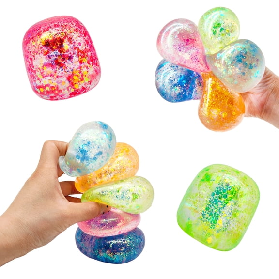 Needo Marshmallow Color Changing Glitter Stress Ball, Slow Rising Squishing Anxiety Relaxation Soft Stick, Unbreakable Sensory Vigorously Pinch Balls