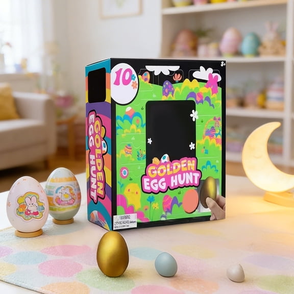 Needo Squeeze Toy Squishy Blind Box Easter Golden Egg Hunt 10-Piece Set for Kids Sensory Stress Relief Surprise Party Favors and Spring Gift Basket Fillers and Prizes