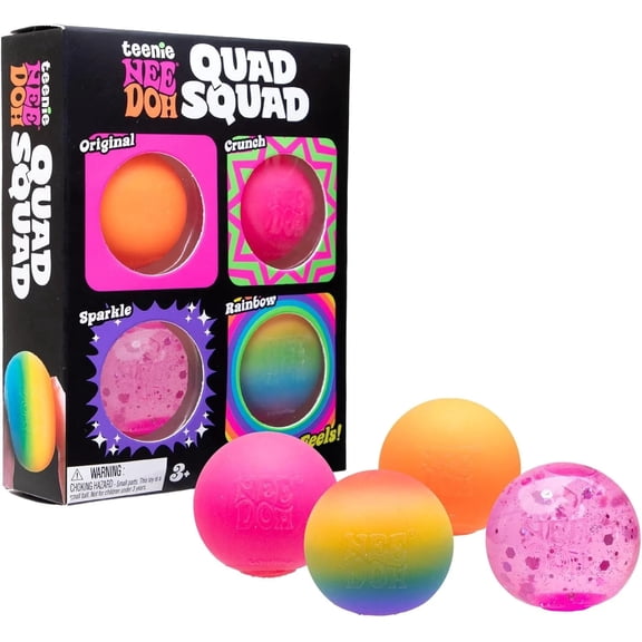 Needo Teenie Quad Squad 4 Pack, Squish Squeeze Teenie Needo, Stress Relief Gadgets for Anxiety Relief