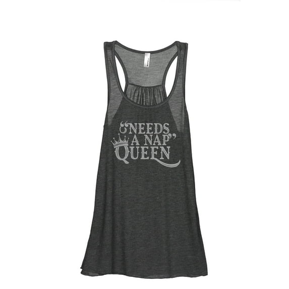 Needs A Nap Queen Women's Fashion Sleeveless Flowy Racerback Workout Yoga Tank Top Charcoal Grey Large