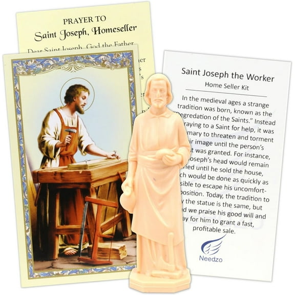 Needzo Saint Joseph Statue Home Seller Kit with Prayer Card and Burial Instructions, Religious Gifts, 3.25 Inch