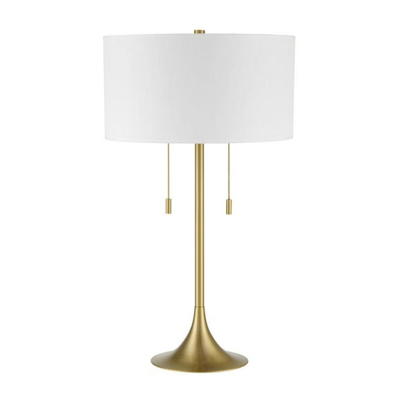 Neely 30 in. Satin Brass Finish Contemporary Standard Bulb Candlestick Table Lamp for home with White Linen Shade