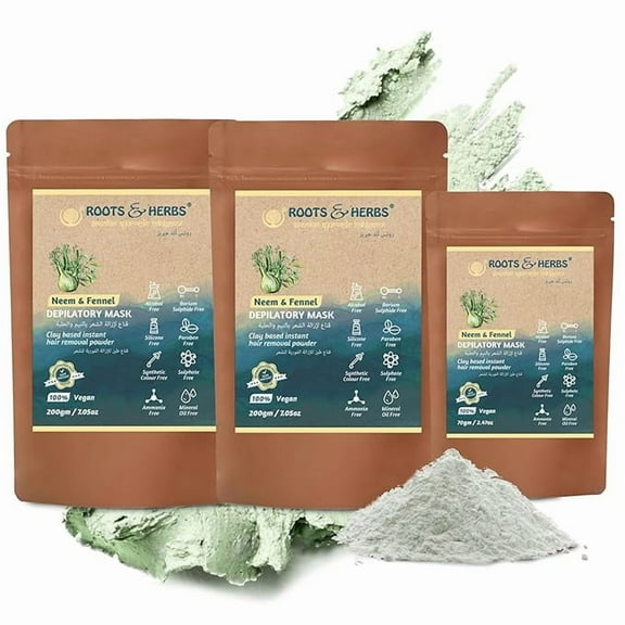 Neem & Fennel Hair Removal Mask - Bikini Hair Removal for Womens & Mens Legs, Underarm, & Chest - Depilatory Powder Body Hair Remover with Ayurvedic Herbs for All Skin Types