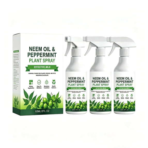 Neem Oil, Peppermint Plants Spray, 60ml for Natural Leaf Cleaning and Care, Suitable for Indoor and Outdoor Plants, Gentle Ingredients,3pc