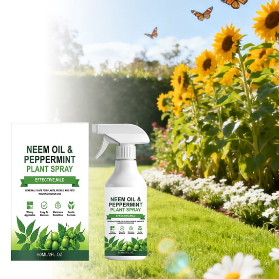 Neem Oil, Peppermint Plants Spray, 60ml for Natural Leaf Cleaning and Care, Suitable for Indoor and Outdoor Plants, Gentle Ingredients