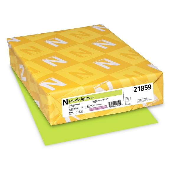 Neenah 21859 Astrobrights Color Paper, 8.5” x 11”, 24 lb / 89 gsm, Vulcan Green, 500 Sheets