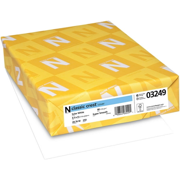 Neenah 80lb Classic Crest Cardstock 8.5"X11" 250/Pkg-Solar White, MSRP $.16 Per Sheet