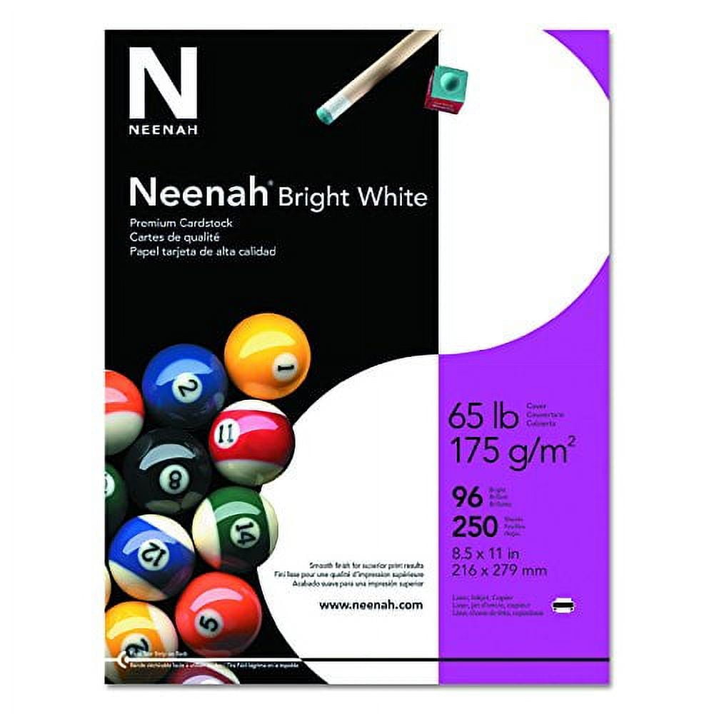 Neenah Bright White Cardstock, 8.5 x 11, 65 lb/176 gsm, Bright White, 96  Brightness, 250 Sheets (91904)