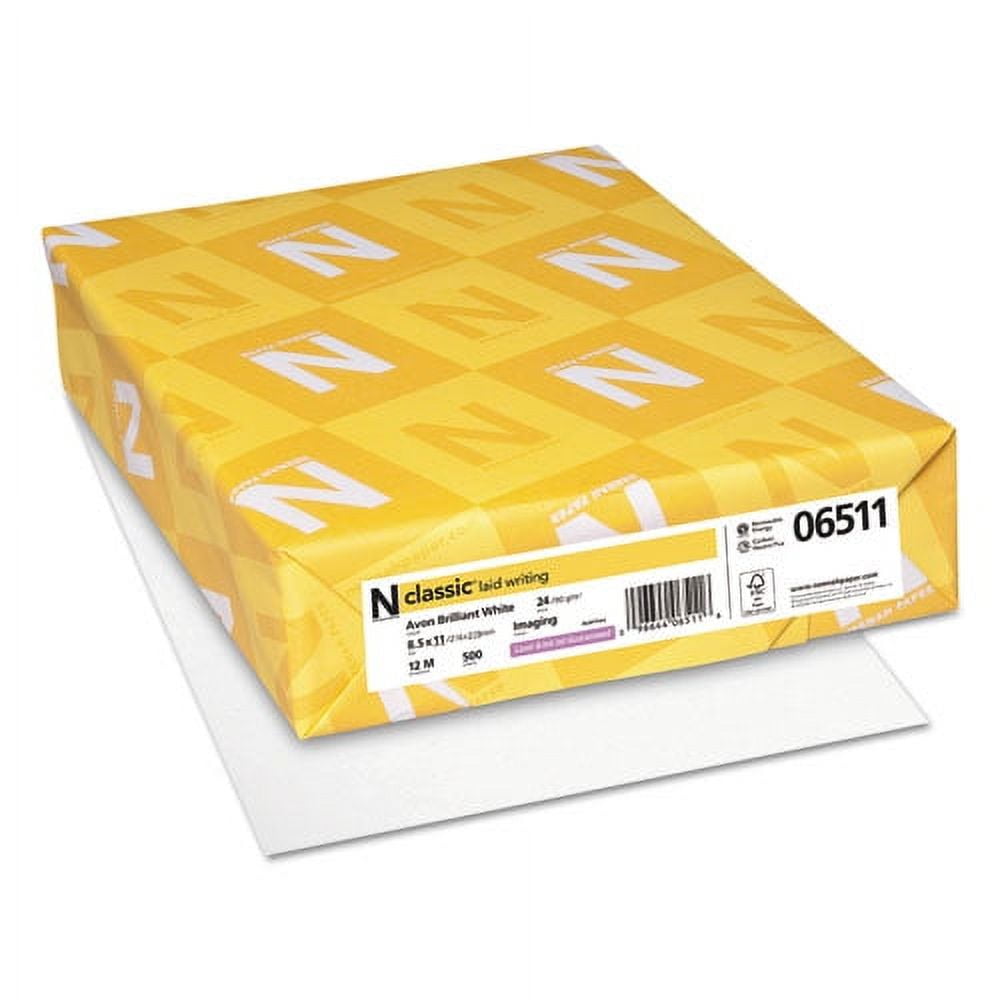 Neenah Classic Laid Stationery Papers, 93 Bright, 24 Lb, 8.5 x 11, Avon White, 500/Ream | Bundle of 2 Reams