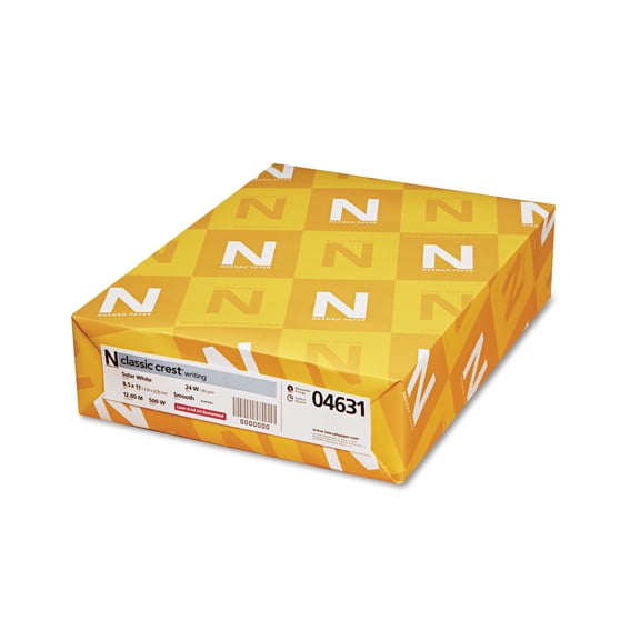 Neenah Paper 04631 8.5 in. x 11 in. 97 Bright 24 lbs. Bond Weight CLASSIC CREST Stationery - Solar White (500/Ream)