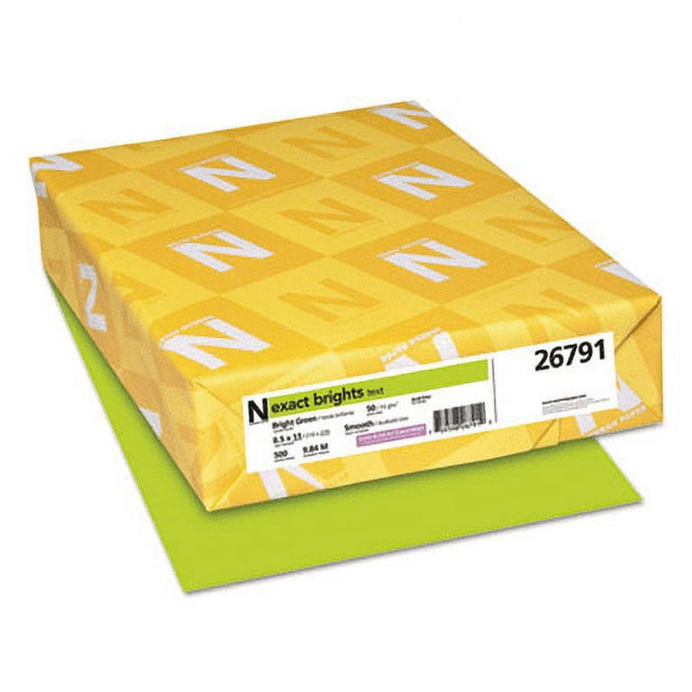 Exact Brights Paper, 20 lb Bond Weight, 8.5 x 11, Bright Green, 500/Ream Exact Brights Paper, 20 lb Bond Weight, 8.5 x 11, Bright Green, 500/Ream