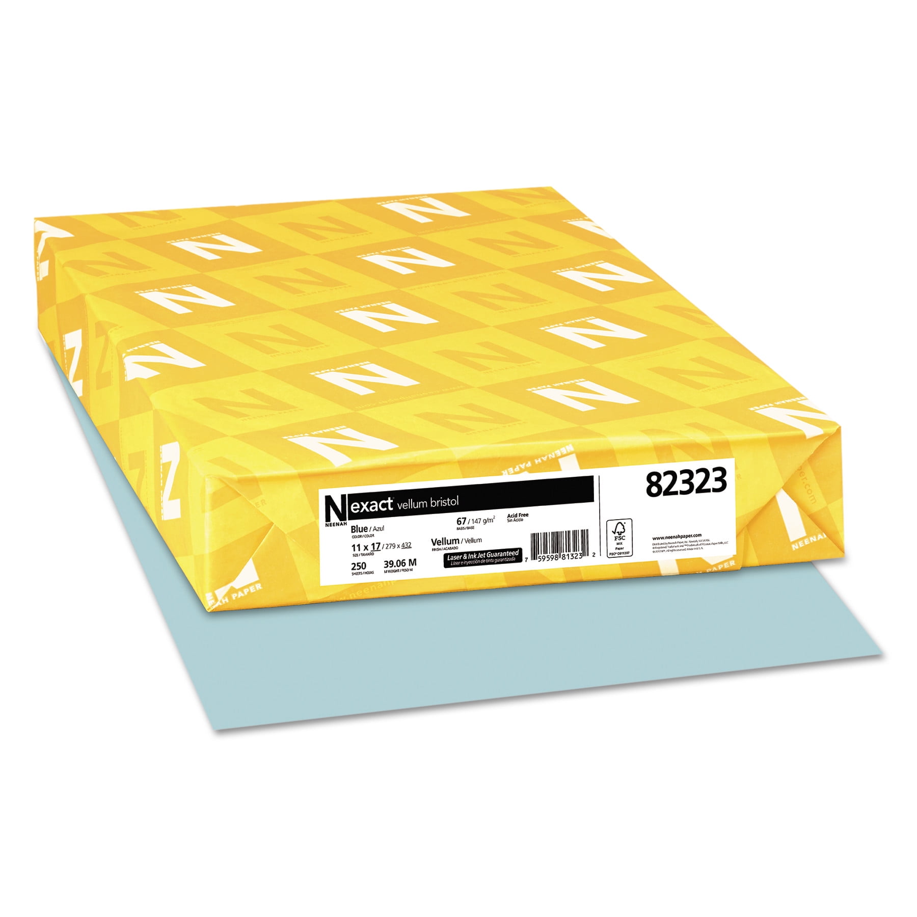 Neenah Paper Exact Vellum Bristol Cover Stock, 67lb, 11 x 17, Blue, 250