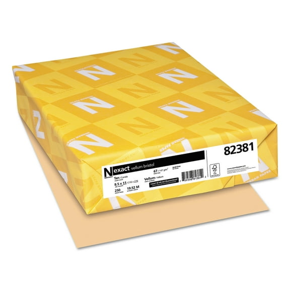 Neenah Paper Exact Vellum Bristol Cover Stock, 67lb, 8 1/2 x 11, Tan, 250 Sheets -WAU82381