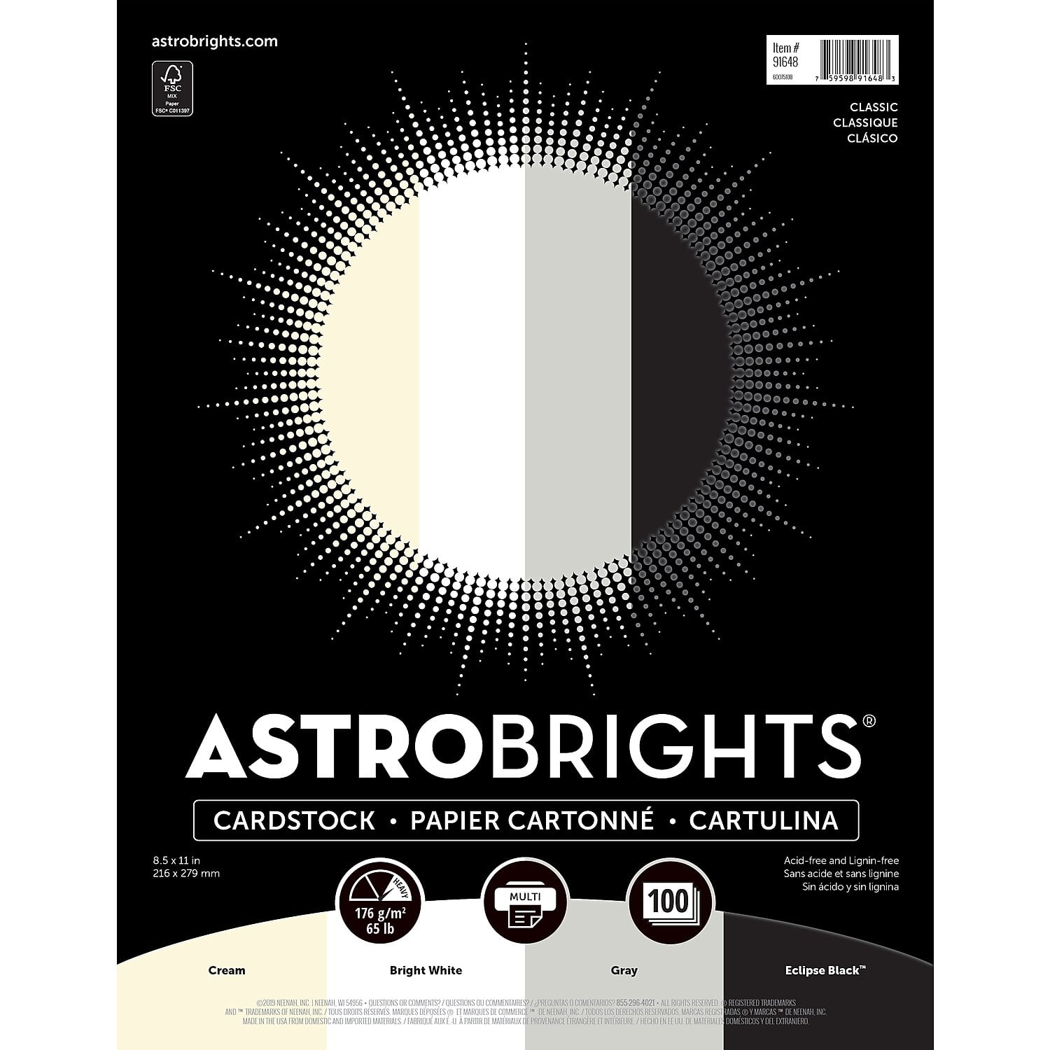 Neenah 2202401 Astrobrights 8 1/2 x 11 Eclipse Black 65# Smooth Color  Paper Cardstock