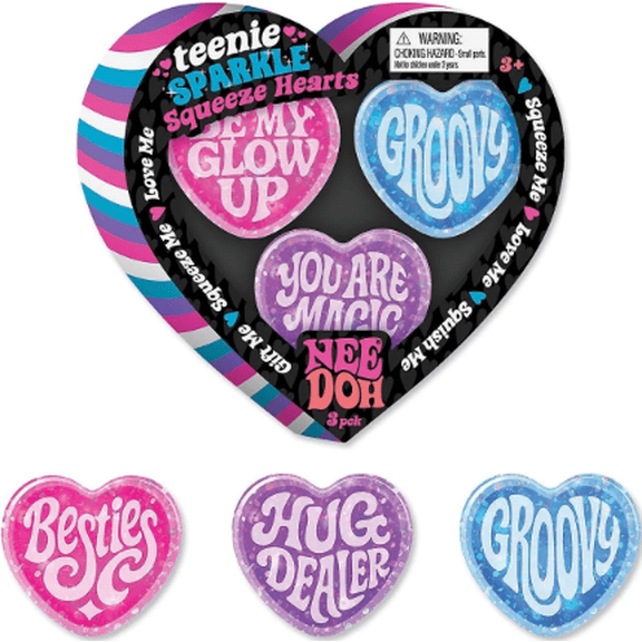 Neeoh Heart Squeeze Sensory Toys Set of 3, 1.5 Inches Heart Stress Balls, Slow Rising Malt Stress Toys, Party Favors Bulk Valentines Day Gifts
