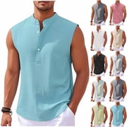 Neer Ribbed Tank Tops for Men Summer Sleeveless Henley Shirts Crewneck Tees Muscle Slim Fit Tank Top Size 3XL White