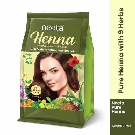 Neeta 100% Natural Pure Henna with 9 Herbs for Soft & Shiny hairs, 125g / 4.40 oz