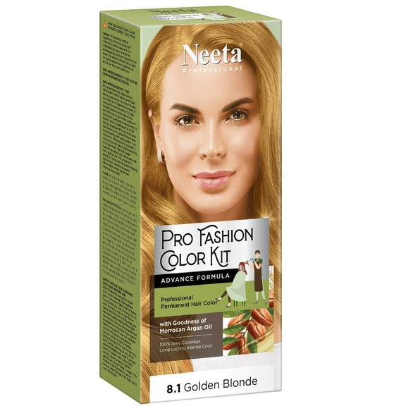 Neeta Professional Fashion Hair Color Kit, Permanent Blonde Hair Color Dye, 100% Grey Coverage, Golden Blonde, 3.53 oz