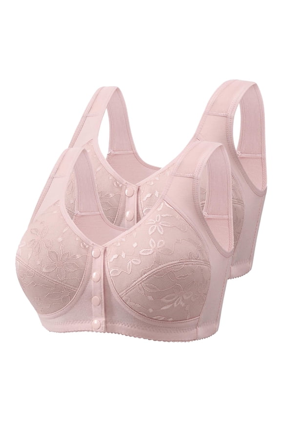 2-Pack Embroidery Wireless Womens Bras No Underwire Seamless Jelly Bra Light Support Front Bralette Ultra Comfort Tshirt Bra