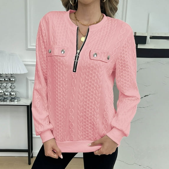 Neewe 2025 Women Tops Shirts Winter Fall Long Sleeve Blouse Casual Tshirts Vneck Button Down Zip Tunic