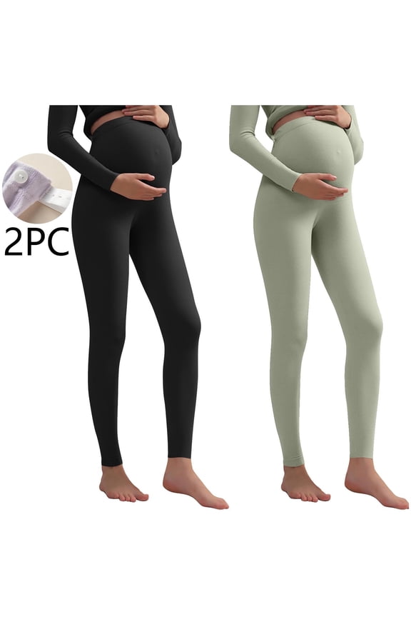 2PCS Winter Women's Maternity Leggings Over The Belly Soft Warm Workout Pregnancy Yoga Pants