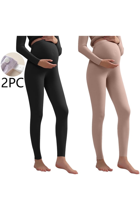 2PCS Winter Women's Maternity Leggings Over The Belly Soft Warm Workout Pregnancy Yoga Pants