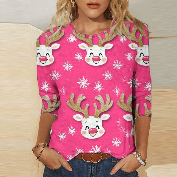 Neewe 3/4 Length Sleeve Women Tops Crew Neck Blouses Dressy Casual T Shirts Loose Fit Business Work Clothes