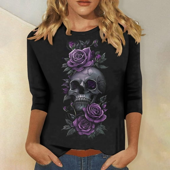 Neewe 3/4 Length Sleeve Womens Tops 2025 Round Neck Casual Shirts Three Quarter Sleeve Petite Tees