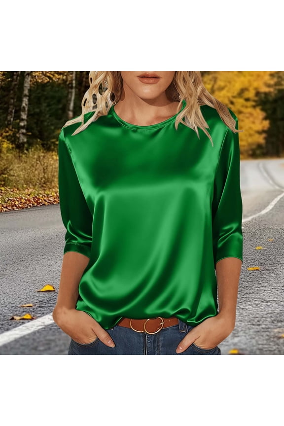 3/4 Length Sleeve Womens Tops Casual Crewneck Pullover Tunics Summer Classic Stain Blouses Fashion 2026