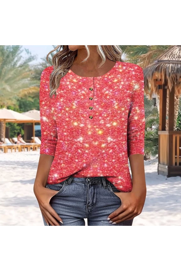 3/4 Length Sleeve Womens Tops Casual Crewneck Pullover Tunics Summer Fall Comfy Blouses Fashion 2026