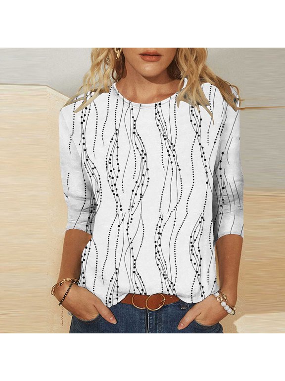 3/4 Length Sleeve Womens Tops Casual V Neck Shirts Soft Basic Tees Business Work Blouses