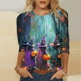 thumbnail image 1 of Neewe 3/4 Length Sleeve Womens Tops Round Neck Casual Tunic Tops Pleated Shirts Halloween, 1 of 5