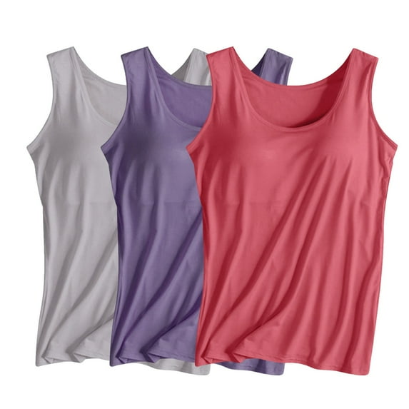 Neewe 3PCS Basic Tank Top for Women Undershirts Sleeveless Layering Tank Top with Chest Pad;Yoga;Sleepwear