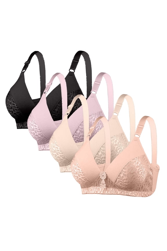 4 PC Plain V Neck Bralettes for Women Padded Bralette with Straps Seamless Bra Everyday wear