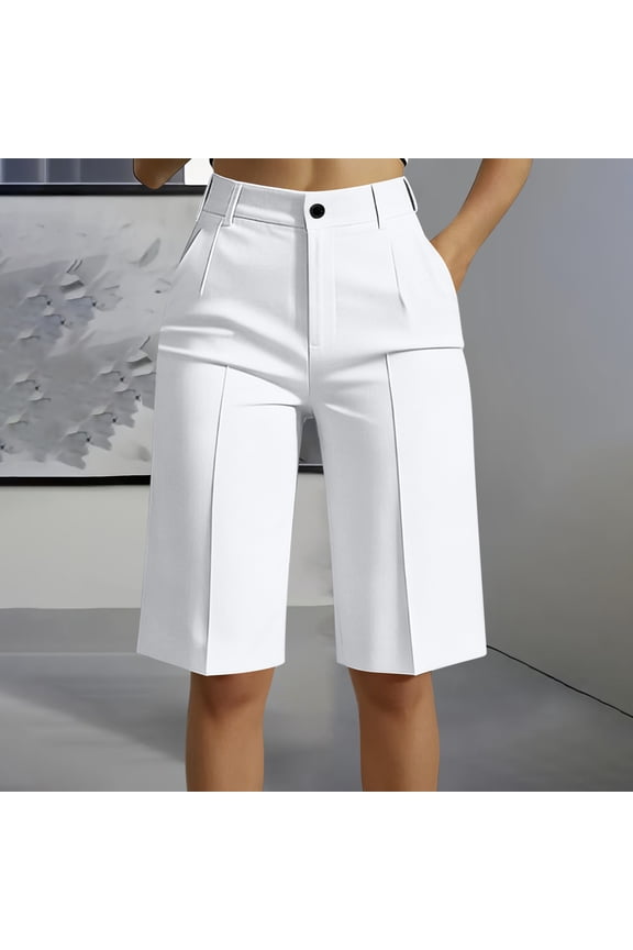 Bermuda Shorts for Women Summer Dressy Casual Elastic High Waisted Wide Leg Knee Length Shorts with Pockets