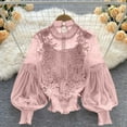 thumbnail image 1 of Neewe Buauty Mesh Long Sleeve Top for Women, Sheer Tops See Through Mock Neck Floral Embroidery Sheer Blouce Fishnet Shirt, 1 of 7