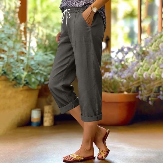 Neewe Capris Pants for Women 2026 Sweatpants Casual Summer Straight Wide Leg Loose Drawstring Elastic Trouser