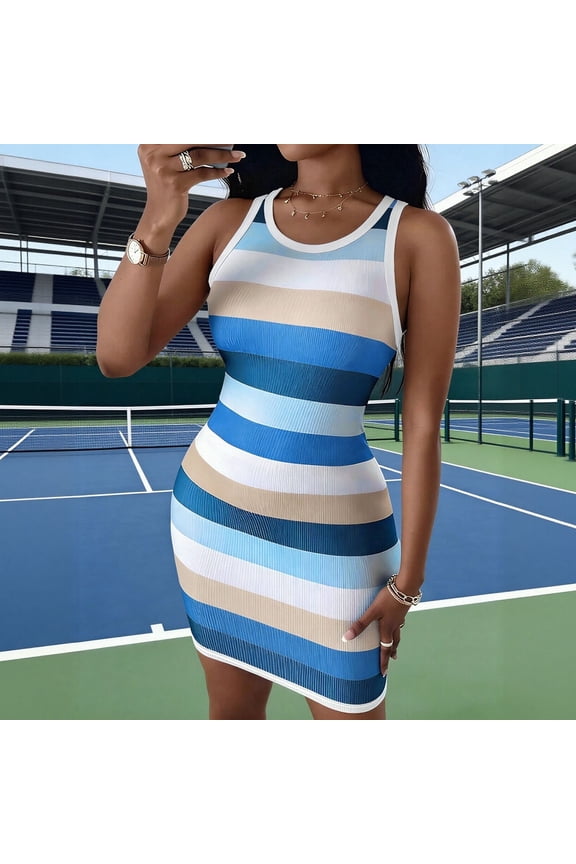 Casual Dresses for Women Crewneck Sleeveless Tank Dress Summer Spring Stretch Sundress Daily Clothes