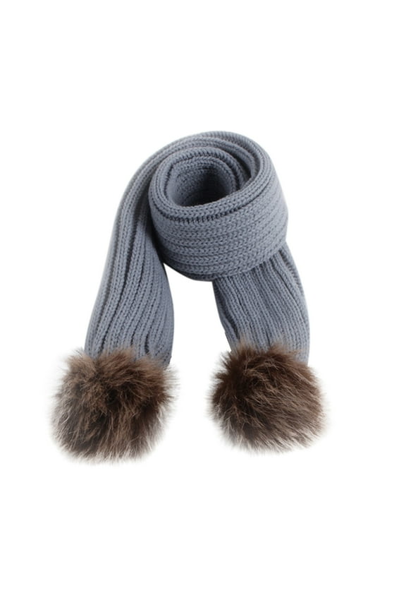 Children Winter Knit Scarf 2025 Raccoon Dog Ball Double Pom Pom Baby Warm