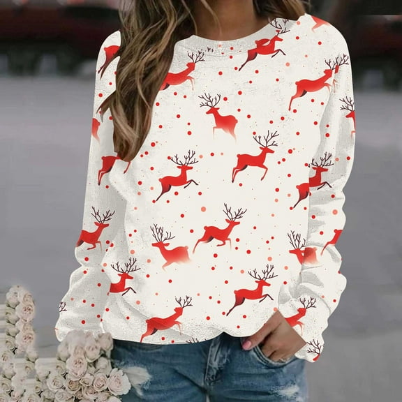 Neewe Christmas Sweatshirt for Women Crewneck Christmas Tree Long Sleeve Shirt Xmas Holiday Party Pullover Sweater Tops S-5XL