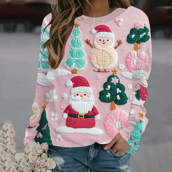 Neewe Christmas Sweatshirt for Women Crewneck Christmas Tree Long Sleeve Shirt Xmas Holiday Party Pullover Sweater Tops S-5XL