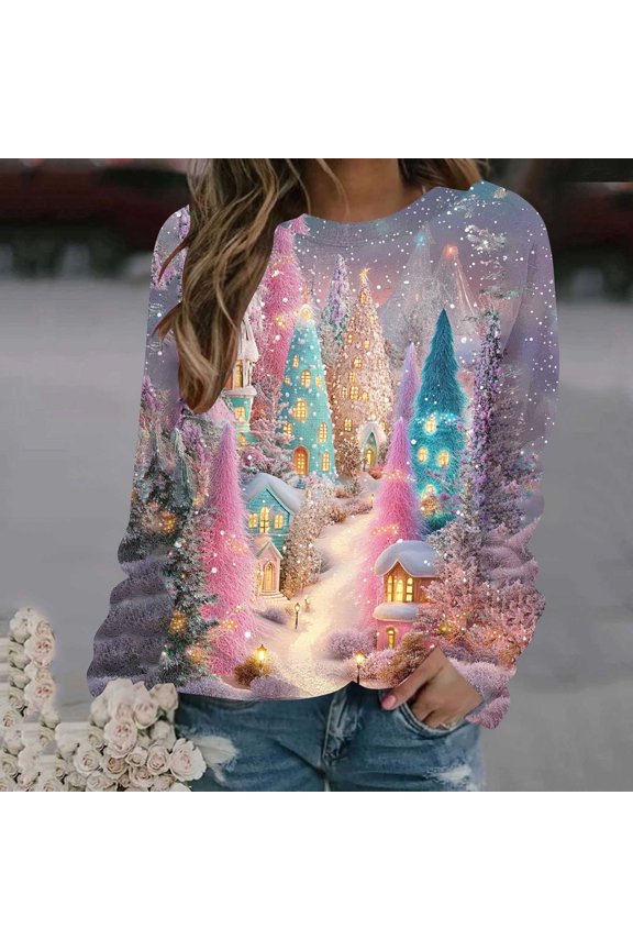 Christmas Sweatshirt for Women Crewneck Christmas Tree Long Sleeve Shirt Xmas Holiday Party Pullover Sweater Tops S-5XL
