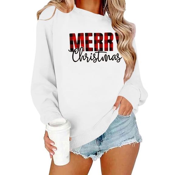 Neewe Christmas Sweatshirt for Women Crewneck Lightweight Long Sleeve Shirt Xmas Holiday Party Pullover Sweater Tops