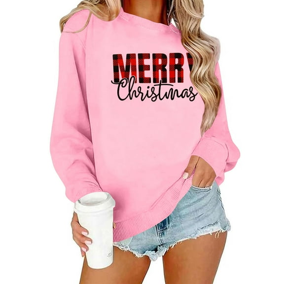 Neewe Christmas Sweatshirt for Women Crewneck Lightweight Long Sleeve Shirt Xmas Holiday Party Pullover Sweater Tops
