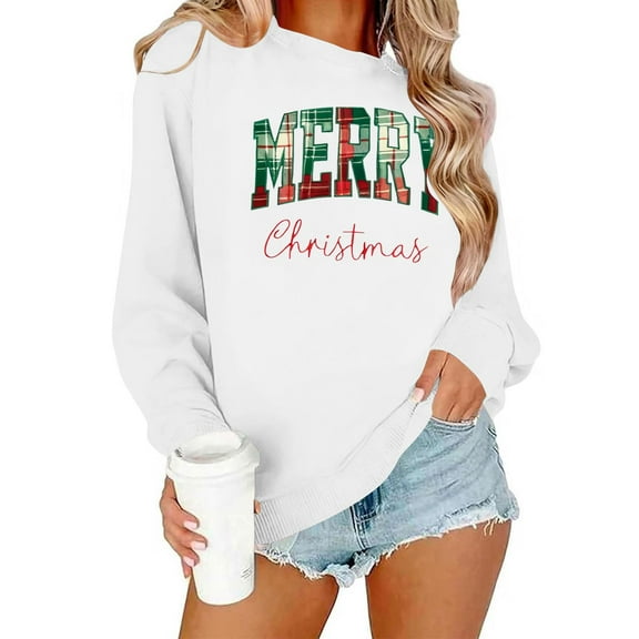 Neewe Christmas Sweatshirt for Women Crewneck Lightweight Long Sleeve Shirt Xmas Holiday Party Pullover Sweater Tops