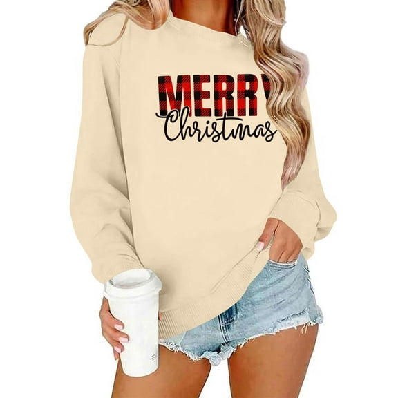 Neewe Christmas Sweatshirt for Women Crewneck Lightweight Long Sleeve Shirt Xmas Holiday Party Pullover Sweater Tops