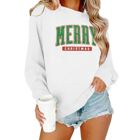Neewe Christmas Sweatshirt for Women Crewneck Lightweight Long Sleeve Shirt Xmas Holiday Party Pullover Sweater Tops