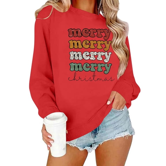 Neewe Christmas Sweatshirt for Women Crewneck Lightweight Long Sleeve Shirt Xmas Holiday Party Pullover Sweater Tops