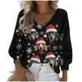thumbnail image 1 of Neewe Christmas Women's Long-Sleeve V Neck Waffle T-Shirt Classic-Fit Shirt Soft Breathable Casual Tee Basic Tops, 1 of 3